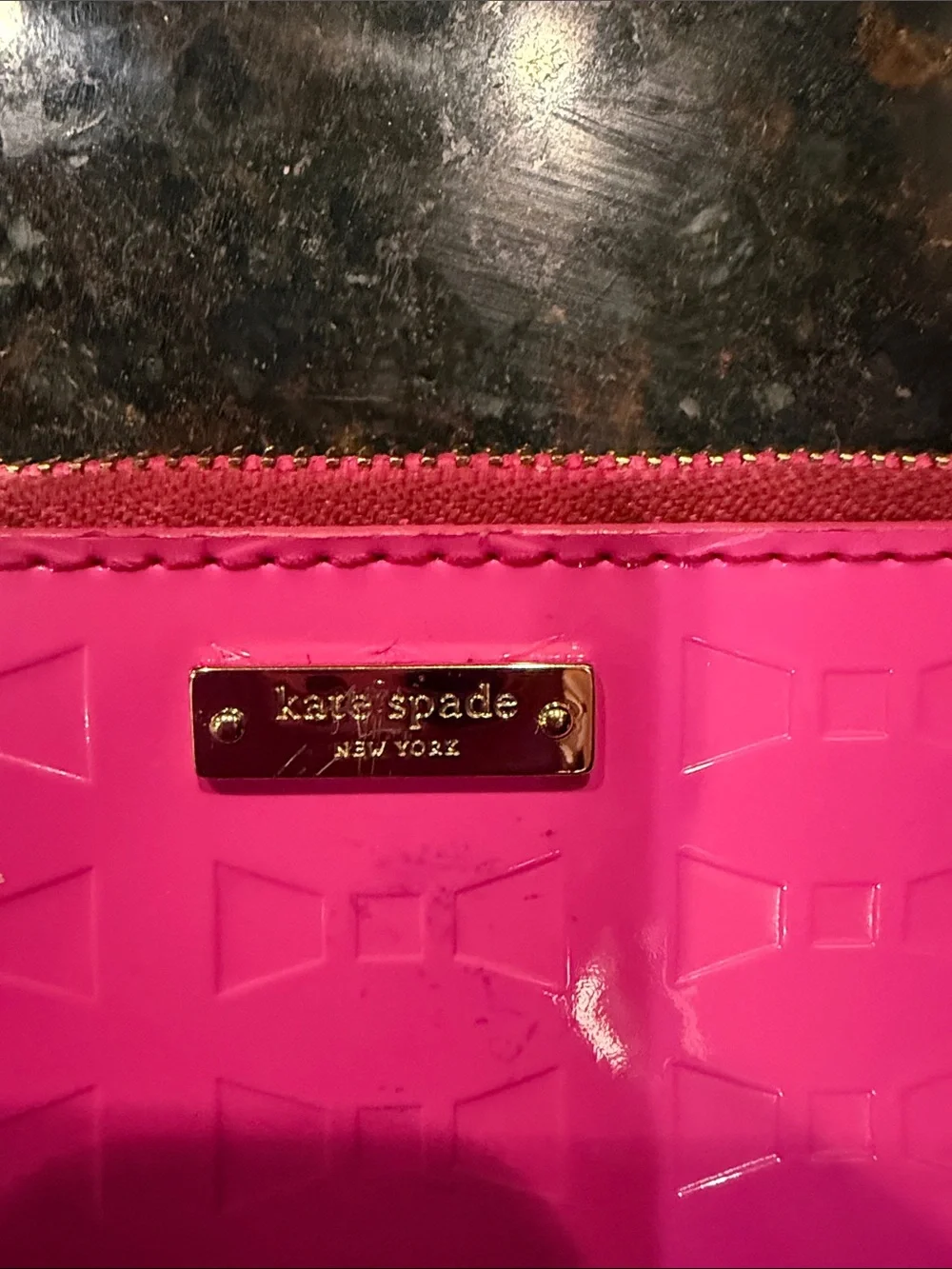 Bright Pink Patent Wristlet with GeometricTexture